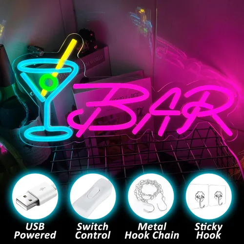 Miniatura 5 de Letrero de neón de barra de neón para el hogar, bar, luces LED, letreros de cerveza para decoración de pared de fiesta, luz de neón para bar, pub