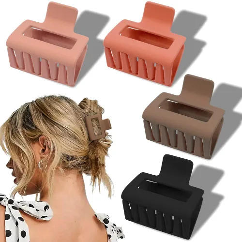 Paquete de 4 pinzas para el cabello mate para cabello fino y grueso - 2 pinzas de garra cuadradas medianas en color neutro (lindas para mujeres)