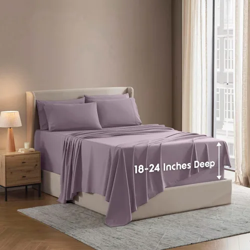 Miniatura 24 de Nestl Juego de sábanas extra profundas tamaño King, sábanas transpirables y refrescantes de 6 piezas, juego de ropa de cama de lujo con bolsillos