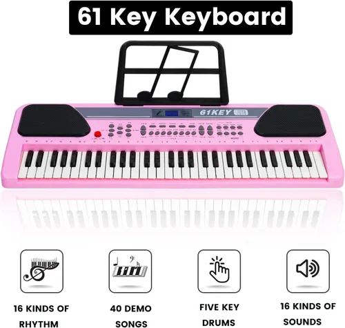 Miniatura 2 de iMeshbean Teclado de Piano de 61 Teclas, Teclado de Piano Eléctrico con Soporte para Principiantes, Teclado de Música Digital con Micrófono, Soporte