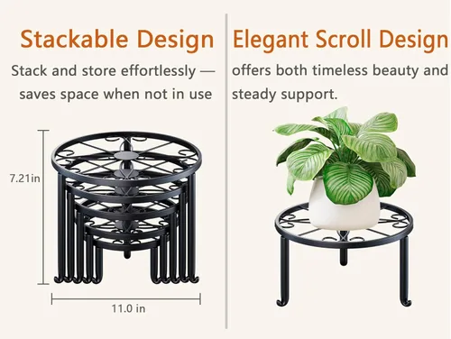 Miniatura 5 de Paquete de 5 soportes para macetas de hierro resistentes a la oxidación para interiores y exteriores, soporte decorativo redondo para flores