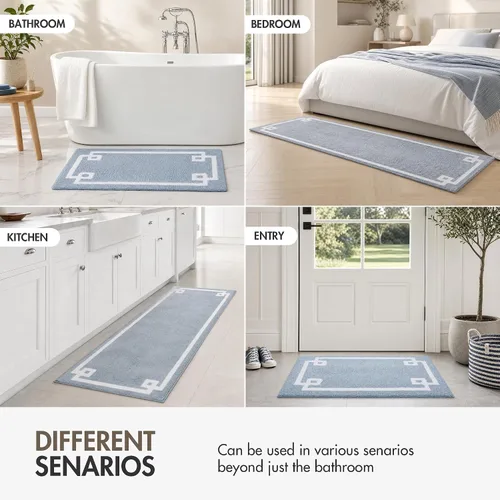 Miniatura 8 de Madison Park Evan Alfombra de Baño 100% Algodón con Respaldo Antideslizante - Tapete de Baño de Felpa Copetuda Lujoso, Absorbente, Secado Rápido