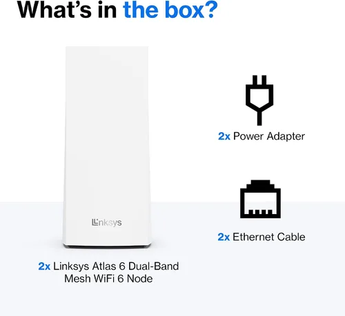 Miniatura 7 de Linksys Atlas WiFi 6 Router Sistema de malla WiFi para el hogar, doble banda, cobertura de 4,000 pies cuadrados, más de 50 dispositivos, velocidades