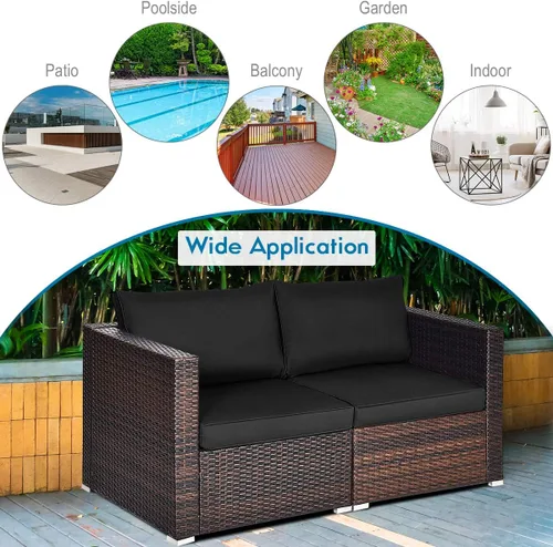 Miniatura 6 de Tangkula Sofá biplaza de mimbre de 2 piezas, muebles de patio con cojines extraíbles, sofá biplaza de ratán para balcón, terraza, jardín y piscina
