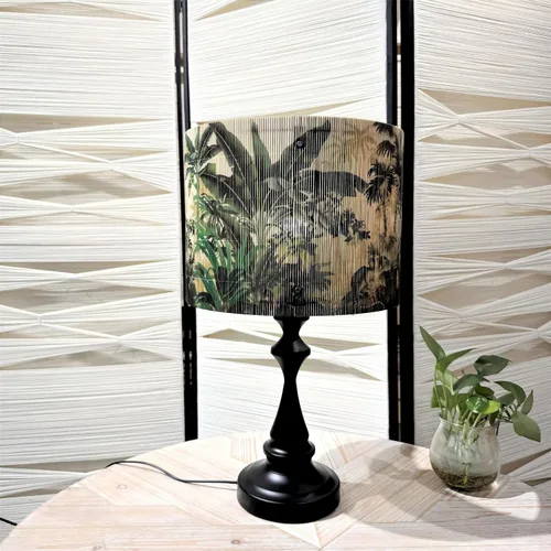 Miniatura 3 de Pantalla de bambú con diseño de plantas tropicales, adecuada para lámparas de pie y lámparas de escritorio, translúcida en forma de cubo, decoración