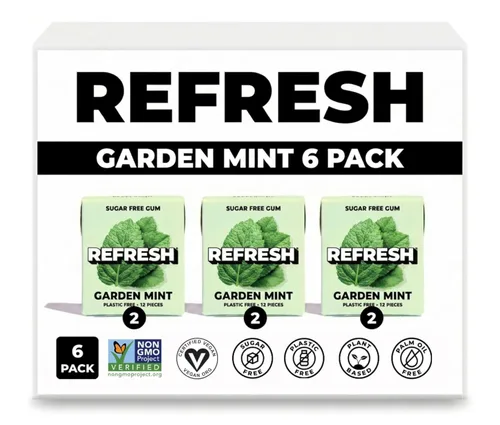 Miniatura 10 de Refresh Gum, Sin azúcar, natural, xilitol, goma de mascar de larga duración, sabores naturales, ingredientes orgánicos, sin plástico, sin OMG, sin