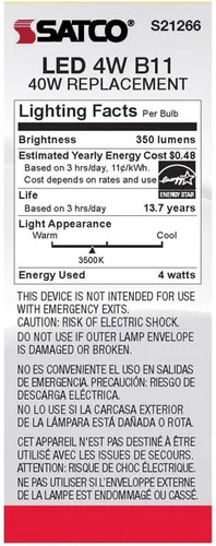 Miniatura 6 de Satco 6Pk 4w B11 LED 3500K Candelabro Base regulable - 40W equiv