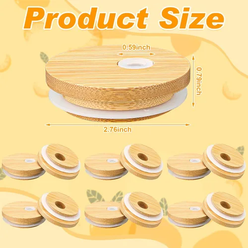 Miniatura 4 de Sieral Tapas de bambú para frascos de 2.756 in con agujero para pajilla, tapas reutilizables de madera para tarros de cerveza, cubierta de conservas