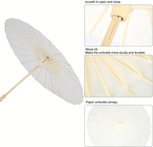 Miniatura 2 de Paraguas de papel con mango de madera, paraguas a granel para decoración de bodas, 32 pulgadas, paquete de 10