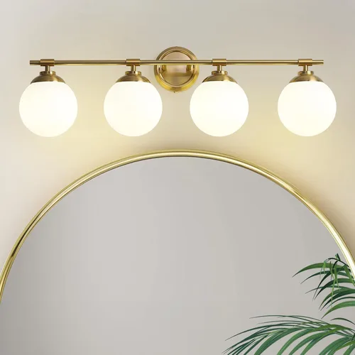 Miniatura 9 de Rayogale Lámparas de baño doradas, ETL 2 luces de tocador sobre espejo con vidrio esmerilado, iluminación suave, apliques de baño de 15 pulgadas