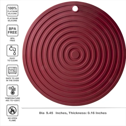 Miniatura 2 de Salvamanteles de silicona para platos calientes, ollas y sartenes, diámetro de 9.45 pulgadas, resistente al calor, almohadillas calientes
