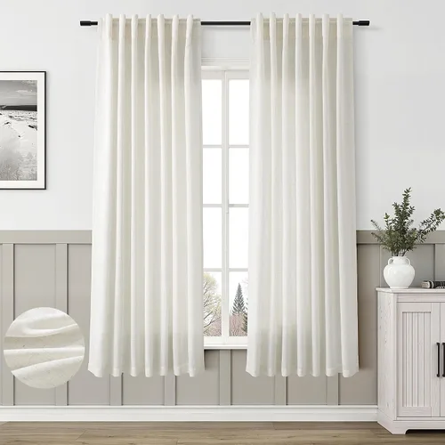 Miniatura 28 de Aersas Aqua Green Linen Curtains 84 Inches Long 2 Panels Set Back Tab Rod Pocket Living Room Curtain Farmhouse Rustic Light Filtering Hook Drapes