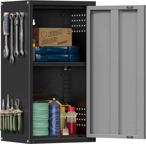 Miniatura 19 de Armario de Almacenamiento de Metal para Garaje con Ruedas, Armario para Escobas con Cerradura con Estantes Ajustables, Gabinete de Herramientas