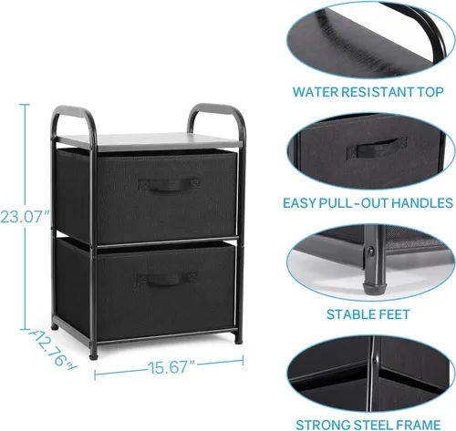 Miniatura 3 de MAX Houser Cómoda para dormitorio con 2 cajones, cómoda ancha de cajones, cómoda de tela, unidad organizadora de almacenamiento con contenedores