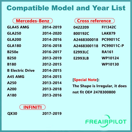 Miniatura 4 de Filtro de aire de cabina Freairpilot CF11430, repuesto para Infiniti QX30/Mercedes-Benz A180, A200, A250, A45 AMG, B180, B250, B250e, GLA180