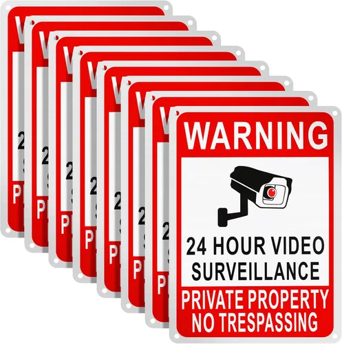 Kenning Paquete de 8 carteles de propiedad privada No Trespassing para videovigilancia 24 horas, 10 x 7 pulgadas, reflectante, de aluminio, placa de