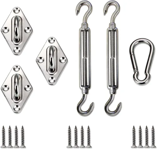 Miniatura 9 de SunnyRoyal Kit de accesorios para toldo con cuerda de alambre de tensión de 18 pies para parasol triangular, juego de accesorios para jardín al aire