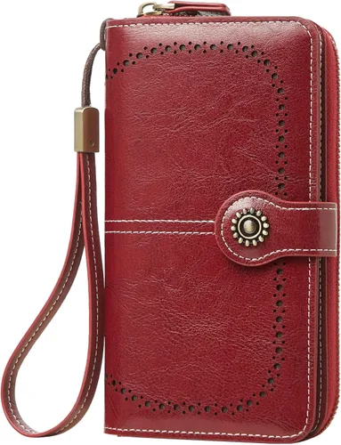 Miniatura 16 de TFKGS Billetera para mujer con bloqueo RFID de cuero, gran capacidad, porta tarjetas, cartera tipo embrague para teléfono, bolso largo de viaje