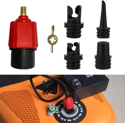 Adaptador de bomba SUP, convertidor de válvula de aire, convertidor de bomba de aire de apertura de entrada de 0.276 in con 4 boquillas de válvula