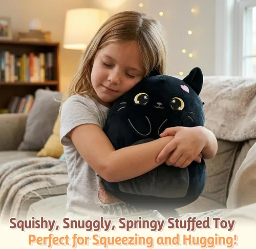 Miniatura 3 de PEACH CAT Animal de peluche original de gato negro de 12 pulgadas, lindo gatito de peluche, juguetes de peluche suaves, regalos para niños