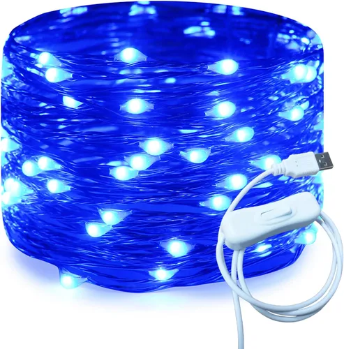 Miniatura 23 de RUICHEN Alambre de cobre de 33 pies, 100 luces LED USB con interruptor de encendido/apagado, verde