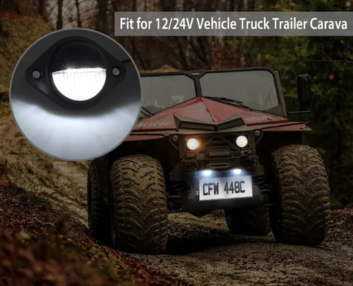 Miniatura 4 de Justech 2 luces LED para placa de matrícula de 3 luces impermeables, resistentes a los golpes, 12 V 24 V para camiones, SUV, remolques, caravanas