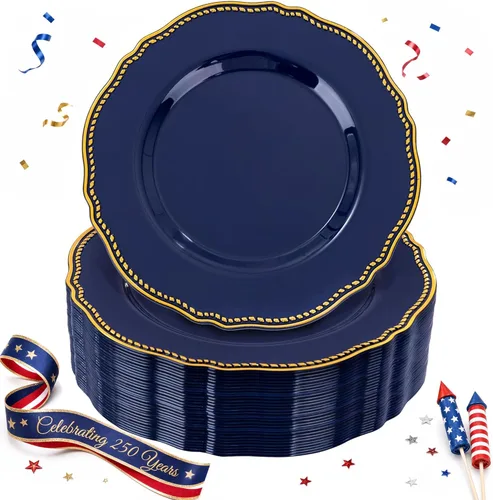 Miniatura 14 de Hioasis 100 piezas Platos de plástico blancos - Platos de cena desechables blancos de 10.25 pulgadas, Platos de cena de plástico, elegantes