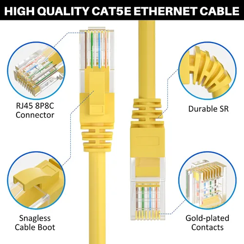 Miniatura 8 de Cable Ethernet Cat5e de 50 pies, cable de Internet Cat 5e largo, cable de conexión sin enganche negro, flexible, para red, LAN, PoE, conector RJ45