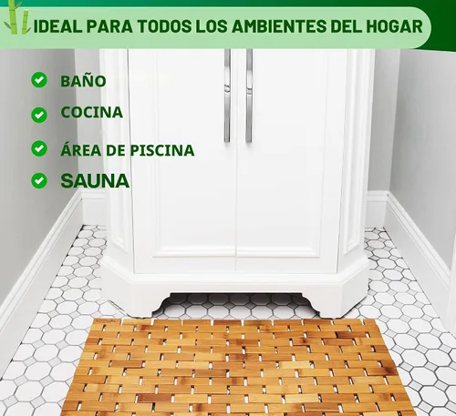Miniatura 4 de Tapete de baño de madera de bambú natural, accesorios de cocina, tapete de baño bohemio (24 x 16 pulgadas)