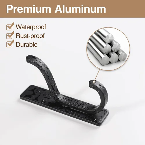 Miniatura 2 de pickpiff - Ganchos adhesivos de pared para abrigos - Colgador resistente de puerta, gancho de metal para colgar toalla, bolso, bata, mochila, Negro