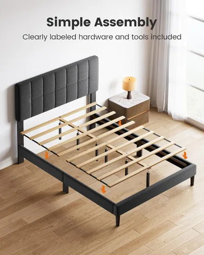 Miniatura 8 de Pipishell - Base de cama Queen con 12 patas engrosadas y cabecero tapizado en tela, capacidad de peso de 1300 lbs, cabecero ajustable, no necesita