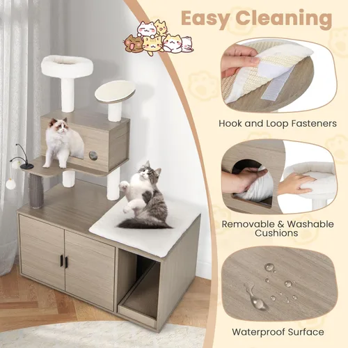 Miniatura 6 de Tangkula Árbol para gatos con caja de arena, torre para gatos con caja de arena, condominio para gatos, tabla de rascar, perca de felpa suave, bolas
