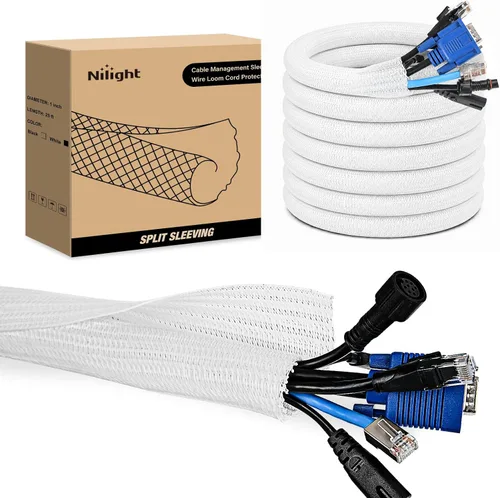 Miniatura 15 de Nilight - Funda para cable, fundas de gestión de cable de 10 pies - 1/2 pulgada, funda trenzada, telar de alambre autoenvolvente dividido