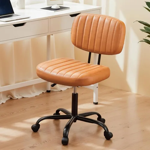 Miniatura 9 de HealSmart Silla de escritorio de oficina pequeña con ruedas, silla de escritorio sin brazos con soporte lumbar, piel sintética, respaldo bajo