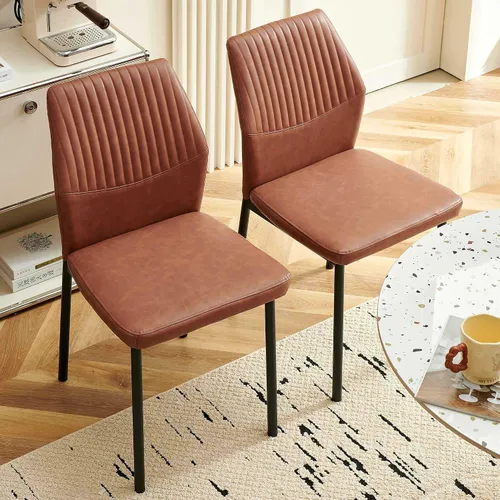 Miniatura 6 de Juego de 2 sillas de comedor de piel sintética con patas de metal negro, juego de 2 sillas de comedor impermeables para cocina y comedor, montaje