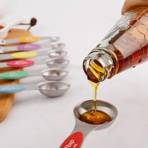 Miniatura 2 de Juego de 6 cucharas medidoras magnéticas de acero inoxidable apilables de doble cara y cucharada para medir ingredientes secos y líquidos