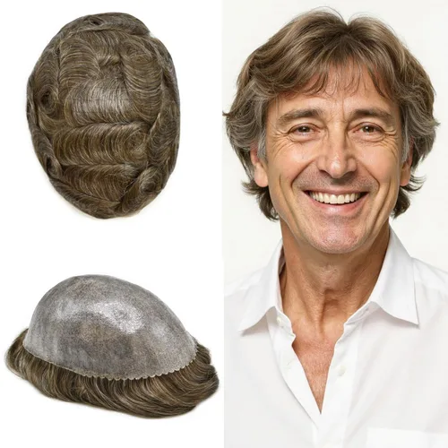Miniatura 19 de Toupee para hombres Full Poly Mens Toupee Cabello humano Piezas para hombres Sistema de reemplazo de pelo para hombres Protesis Capilar Para Hombre