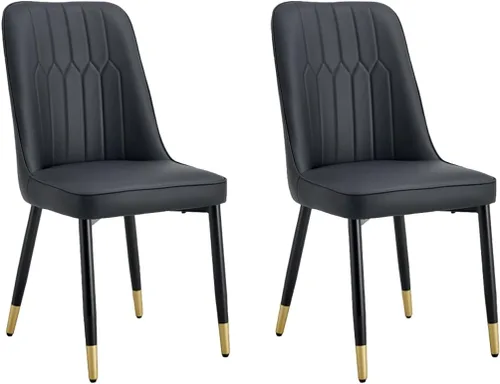 Juego de 2 sillas de comedor, sillas de comedor modernas, equipadas con cojines de respaldo de cuero PU y patas de metal negro, adecuadas para