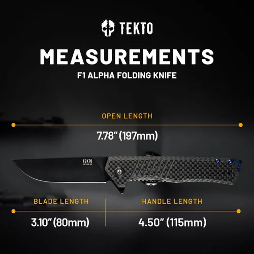 Miniatura 8 de TEKTO F1 Alpha - Cuchillo de bolsillo plegable, hoja trasera recta modificada, acero D2 recubierto de titanio, ideal para acampar y mochileros al