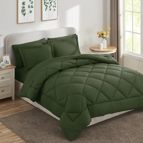 Miniatura 390 de CozyLux Juego de edredón tamaño King, color naranja quemado, toda la ropa de cama en una sola bolsa, 7 piezas: edredón, fundas de almohada