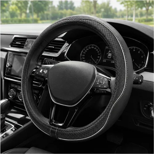 Miniatura 12 de Funda para volante de automóvil, 15 pulgadas, antideslizante, de cuero transpirable, protector de volante suave envolvente completo para hombres