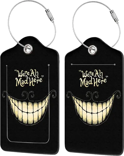 Paquete de 2 etiquetas de equipaje para maleta, etiquetas de piel sintética para maleta de Halloween con sonrisa aterradora de Halloween, etiquetas