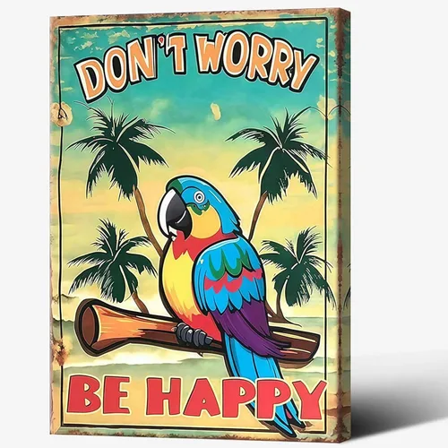 Miniatura 10 de Póster de decoración de bar Tiki con texto en inglés "Don't Worry, Be Happy Parroth", póster hawaiano para decoración del hogar, adecuado para Multi