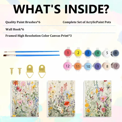 Miniatura 5 de Kit de pintura por números para adultos con marco de madera, kit de pintura por números de flores silvestres para adultos, kit de pintura acrílica