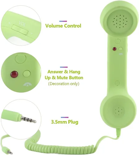 Miniatura 2 de Teléfono Retro Auricular 0.138 in Receptor de Teléfono Celular Micrófono Micrófono Altavoz Vintage Retro Teléfono Auricular para Smartphone (Verde)