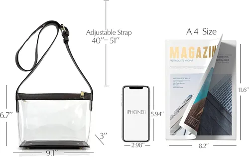 Miniatura 4 de Bolso cruzado transparente con cremallera y ribete de cuero vegano