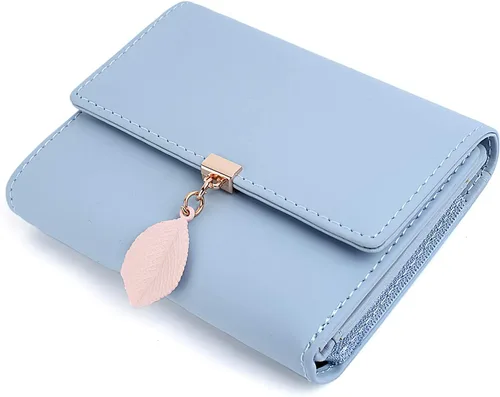 Miniatura 136 de UTO - Cartera pequeña RFID de piel sintética con dije de hoja, cierre de cremallera y tarjetero.