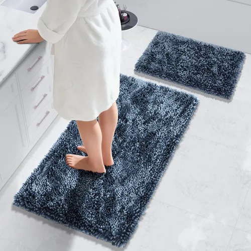 Miniatura 46 de Yimobra Juego de 2 alfombras de baño, alfombra de baño suave y absorbente y alfombra de inodoro en forma de U con respaldo antideslizante, alfombras