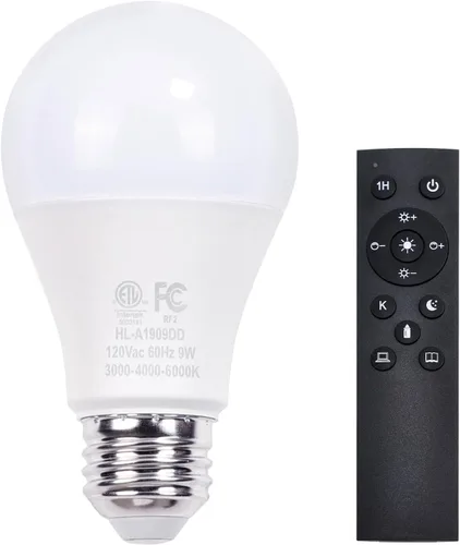 Gupuzm Bombillas LED A19 con control remoto, 800 lm, 9 W, equivalente a bombillas de 60 W, bombilla regulable con control remoto, 3000K-6000K, base