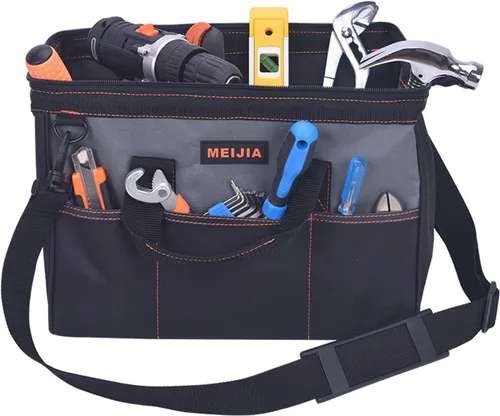 Miniatura 2 de MEIJIA Bolsa de herramientas portátil impermeable, boca ancha abierta, múltiples bolsillos interiores para almacenamiento de herramientas con correa